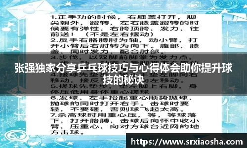 张强独家分享乒乓球技巧与心得体会助你提升球技的秘诀